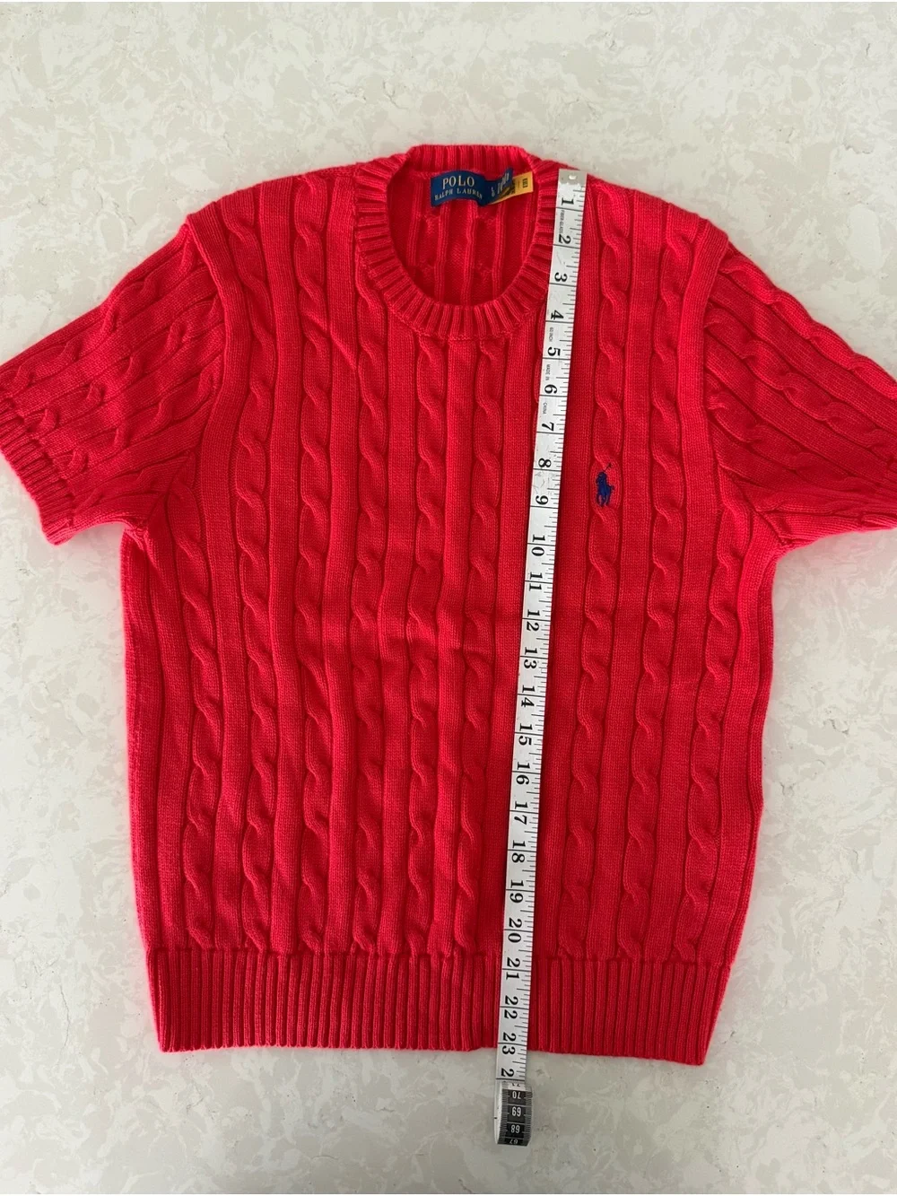 Polo by Ralph Lauren Bright Red Cable Short-Sleeve Crewneck Sweater - Picture 3 of 4